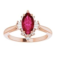 Halo Ruby 1 CT Marquise Ring 14k Rose Gold, Boho Ruby Ring, Cluster Marquise Ruby Engagement Ring, July Birthstone Ring, 15th Anniversary Gift