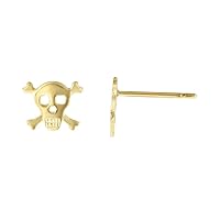 14k Gold Yellow Finish 6x7.2mm Sparkle Cut Post Skull Earrings With Butterfly Angel Wings Push Back Not Included Jewelry for Women