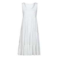NP Summer Casual Sweet Strap White Dress Neck Knee Length Big Swing Beach Dress
