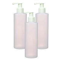 Grand Parfums 8 Oz Natural Plastic Soap Dispenser Bottles with White Lotion Pumps, for Gel, Soap, Shampoo, Body Lotion, Cream, Refillable HDPE Plastic (3 Bottles)