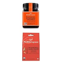 Bundle - Wedderspoon Raw Premium Manuka Honey KFactor 16 (35.2 Oz) and Manuka Honey Drops Ginger & Echinacea (4 Oz)