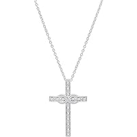 0.06 Carat (ctw) 14K White Gold Round Cut 14K White Natural Diamond Twisted Rope Cross Pendant for Women in Gold