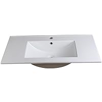 Fresca Allier 36 Inch White Bathroom Countertop Sink with Single Hole Drain and Single Hole Faucet - Ceramic, Rectangular - Faucet Not Included - FVS8136WH