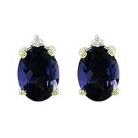 Iolite Oval Shape Gemstone Jewelry 10K, 14K, 18K Yellow Gold Stud Earrings For Women/Girls