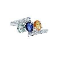 Statement Rings for woman Girls 92.5 Silver September Birthstone Diamond Blue Sapphire band 5x4 mm