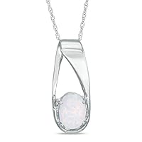 Lab Created Oval Gemstone Birthstone Necklace Pendant Charm 10k REAL White OR Yellow Gold 18 inch 10k Gold Chain (Choose your Birthstone)