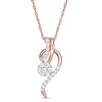 1 CT Round Created Diamond Flower with Ribbon Pendant Necklace 14k Rose Gold Finish