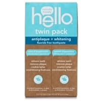 Hello Antiplaque and Whitening Fluoride Free Toothpaste, Natural Peppermint Flavor, SLS Free, Gluten Free, and Peroxide Free, 4.7 Ounce (Twin Pack)