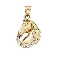 14k Yellow Gold Horse Head Horse Shoe Pendant Necklace Jewelry for Women