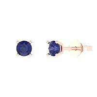 0.20 ct Round Cut Solitaire Simulated Tanzanite Pair of Stud Everyday Earrings 18K Pink Rose Gold Butterfly Push Back