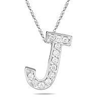 0.24 Cts Diamond J Initial Pendant in 14K White Gold