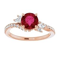 Swirl 1 CT Ruby Engagement Ring 14k Gold, Twisted Red Ruby Ring, Bypass Genuine Ruby Diamond Ring, July Birthstone Rings, 15th Anniversary