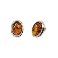 Amber earrings for women studs, Silver and amber earrings, Natural amber earrings, Mom birthday gift, Gift for her