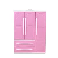 Dollhouse Miniature Furniture Three-Door Pink Modern Wardrobe