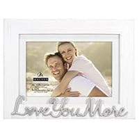 Malden International Designs 4x6 or 5x7 Love You More Distressed Expressions Picture Frame Silver Finish Love You More Word Attachment White Textured Pine Wood Finish Frame White Beveled Mat