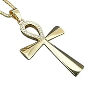 2Ct Round Cut Lab Created Moissanite Ankh Holy Cross Pendant 14K Yellow Gold Plated Silver