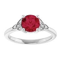 1 CT Celtic Knot Ruby Engagement Ring 14K White Gold, Trinity Red Ruby Diamond Ring, Irish Genuine Ruby Ring, July Birthstone Ring 5th Anniversary