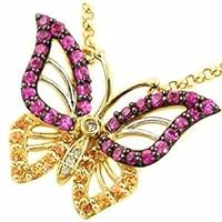 1.00 Ct Round Pink & Orange Sapphire Butterfly Pendant 14k Yellow Gold Plated Jewels