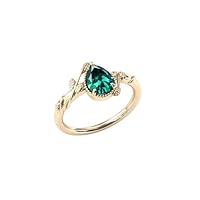 1 CT Art Deco Leaf Style Emerald Engagement Ring 10K Rose Gold Emerald Antique Wedding Ring Vintage Emerald Bridal Anniversary Ring For Women