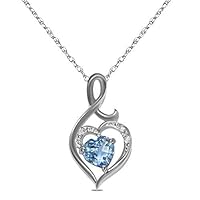 Lab Created 6.00MM Gemstone Birthstone Heart and Diamond Accent Swirl Necklace Pendant Charm 10k REAL White OR Yellow Or Rose/Pink Gold 18 inch 10k Gold Chain (Choose your Birthstone)