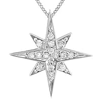 1/4 cttw Round Cut Diamond Starburst Pendant Necklace 10K Solid Gold