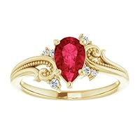 Vintage Floral Pear Ruby Engagement Ring 1.5 CT White Gold, Art Nouveau Tear Drop Red Ruby Ring, Filigree Pear Ruby Rings, Flower Pear Ruby Rings