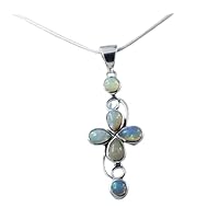Natural Ethiopian Opal Flower Pendant 925 Silver Necklace Wedding Gift Jewelry