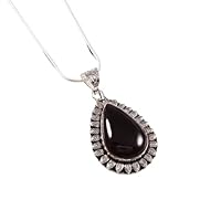 925 Sterling Silver Natural Pear Black Onyx Gemstone Pendant With Chain Jewelry