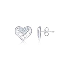Indi Gold & Diamond Jewelry Round Cut Created White Diamond Heart Shape Push Back Stud Earring 14k White Gold Finish 925 Sterling Silver