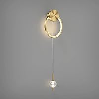 LED Geometric Wall Light Metal Wall Sconce with Crystal Decor, Adjustable Wall-Mounted Lamp, Ring Wall Lighting Fixtures Headboard Wall Lamps for Living Room Bedroom Bedside