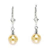 14k White Golden 7x7mm Crystal Pearl Ball Long Drop Dangle Earrings Measures 27x7mm Jewelry Gifts for Women