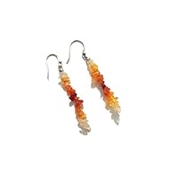 Ombre Fire Opal Earrings, Sterling Silver Drop Earrings 1.5 Inch, Natural Shaded Ombre Fire Opal Chips Earrings, Gift for Girls & Women
