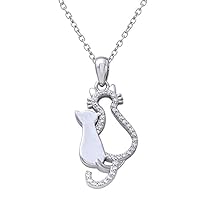 3/8 CT Round Shape White Cubic Zirconia Mom & Baby Cat Pendant with 18