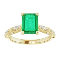 1 CT Victorian Emerald Shape Emerald Engagement Ring 14k Gold, Vintage Genuine Emerald Diamond Wedding Ring, Antique Green Emerald Bridal Ring, May Birthstone, Anniversary Ring, Promise Ring