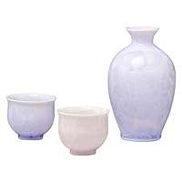 Kyoto Ware KTA863 Kiyomizu Ware Pottery Kiln Sake Pot Set, Flower Crystals, Purple/Pink