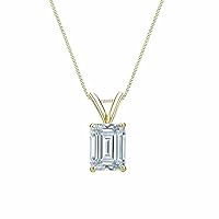 1 Ct Emerald Cut Diamond Solitaire Pendant Necklace W/18