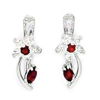 14k White Gold January Red CZ Flower and Leaf Leverback Earrings Measures 16x6mm Jewelry for Women