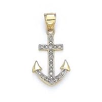 14k Yellow Gold Diamond Nautical Ship Mariner Anchor Pendant Necklace Jewelry for Women