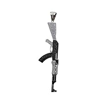 3.50 CT Round Cut Pave Set VVS1 Black and White Diamond Mens AK-47 Gun Charm 4