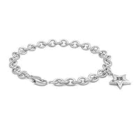6 3/4 In Sterling Silver Diamond Accent Star Charm Bracelet For Girls
