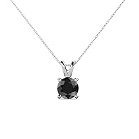 Round Black Diamond 0.85 ct Double Bail Women Solitaire Pendant Necklace 14K Gold