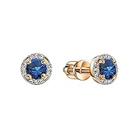 Rose Gold Plated 925 Sterling Silver 0.05 ct (J-K Color, I1-I2 Clarity) Natural Brilliant Diamond halo stud earring with blue topaz (Screw Post & Back) gift for her.