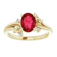 Vintage Floral 1 CT Oval Genuine Ruby Engagement Ring 14K Gold, Filigree Oval Red Ruby Ring, Art Nouveau Genuine Ruby Ring July Birthstone