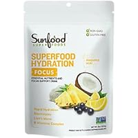 Sunfood Superfoods Hydration Electrolyte Powder Drink Mix | 8 oz. Bag, 20 Servings | Coconut Water, Pink Himalayan Salt, Lemon & Pineapple Juice Mix | Lion's Mane & B-Vitamin Complex