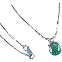 925 Sterling Silver Pretty Oval Green Emerald Gemstone Pendant Handmade Jewelry
