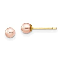 14K Yellow Gold 9 10mm Pink Round Freshwater Cultured Pearl Stud Earrings