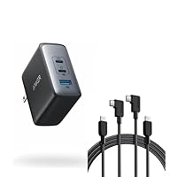 Anker USB C Cable Right Angle, 240W 2-Pack 6 ft USB C to USB C Cable, 90 Degree Type C Braided Charging Cord&Anker USB C Charger Block(GaN II 100W), 3 Port Fast Compact Wall Charger