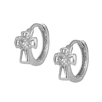 Gold Or Silver Cubic Zirconia Cross Huggie Hoop Earrings for Girls