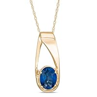 Lab Created Oval Blue Sapphire Gemstone September Birthstone Pendant Necklace Charm in 10k SOLID Yellow Gold With 18