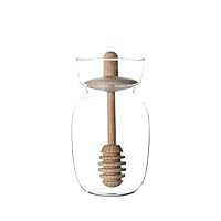 VIVA Minima Glass Honey Jar with Dipper - Wood Stick for Smooth Pouring - 10 oz / 300 ml